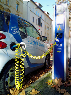 Electric charging station charging a car