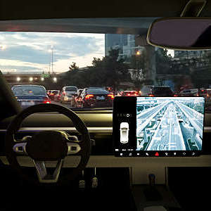 Automotive display system on car dashboard uses artificial intelligence to predict traffic flow.